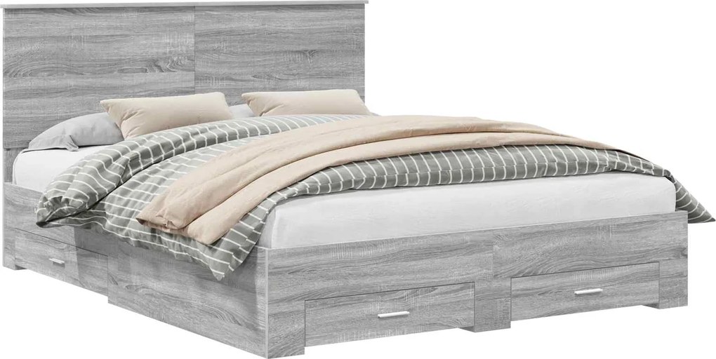 vidaXL Cadru de pat cu headboard Gri Sonoma 160 x 200 cm Lemn compozit
