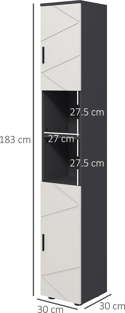 kleankin Dulap de Baie Inalt de 183cm, Dulap de Depozitare Ingust pentru Baie cu Rafturi Deschise, Dulapuri cu 2 Usi, Gri | Aosom Romania