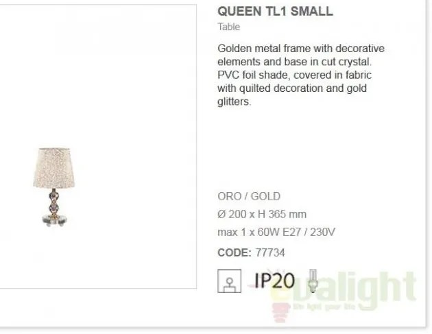 Veioza lampa de masa QUEEN TL1 SMALL 077734