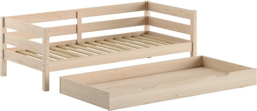 Pat pentru copii în culoare naturală cu extensie suplimentară din lemn de pin cu somieră 90x200 cm Margrit – Vipack