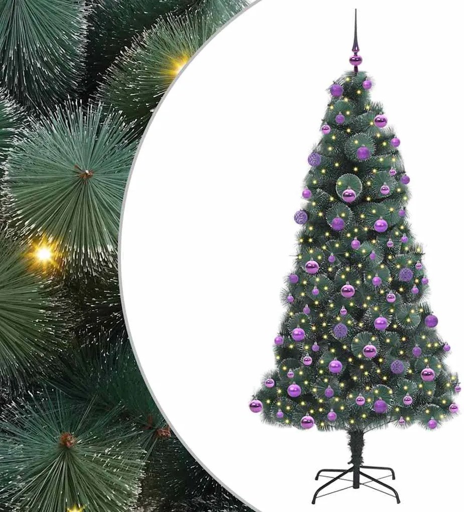 vidaXL Brad de Crăciun artificial iluminat preîntâmpinat cu set de bile