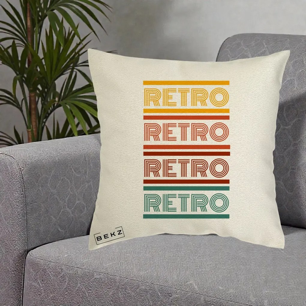 Perna Decorativa RETRO Text Multicolor, 40x40 cm, Ecru, Husa Detasabila, Perna Inclusa, BEKZ®