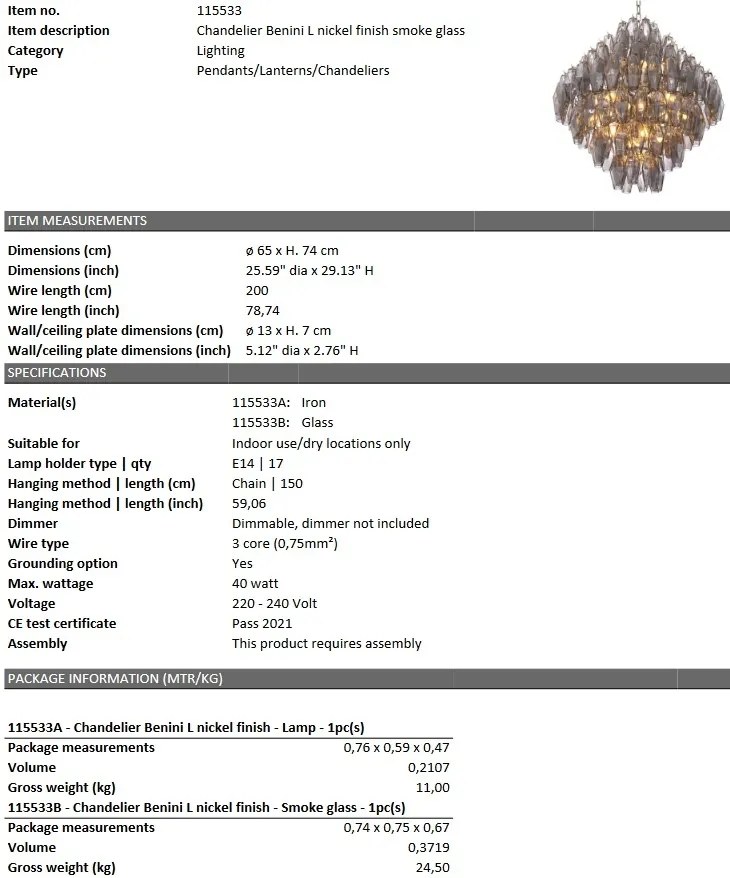 Candelabru dimabil design elegant LUX Benini L, nickel 115533 HZ