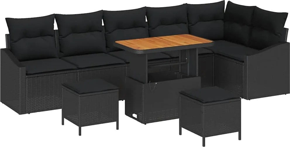 vidaXL Set de canapele pentru grădină cu pernă 9 pcs Negru Rattan poli