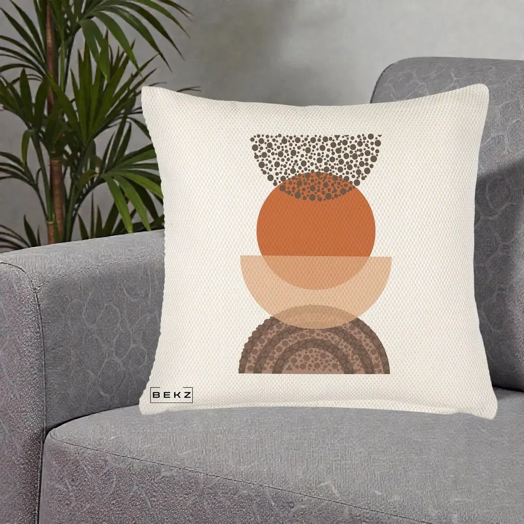 Perna Decorativa Boho Stiva Forme Punctate Terracotta, 40x40 cm, Crem Reliefat, Husa Detasabila, Perna Inclusa, BEKZ®