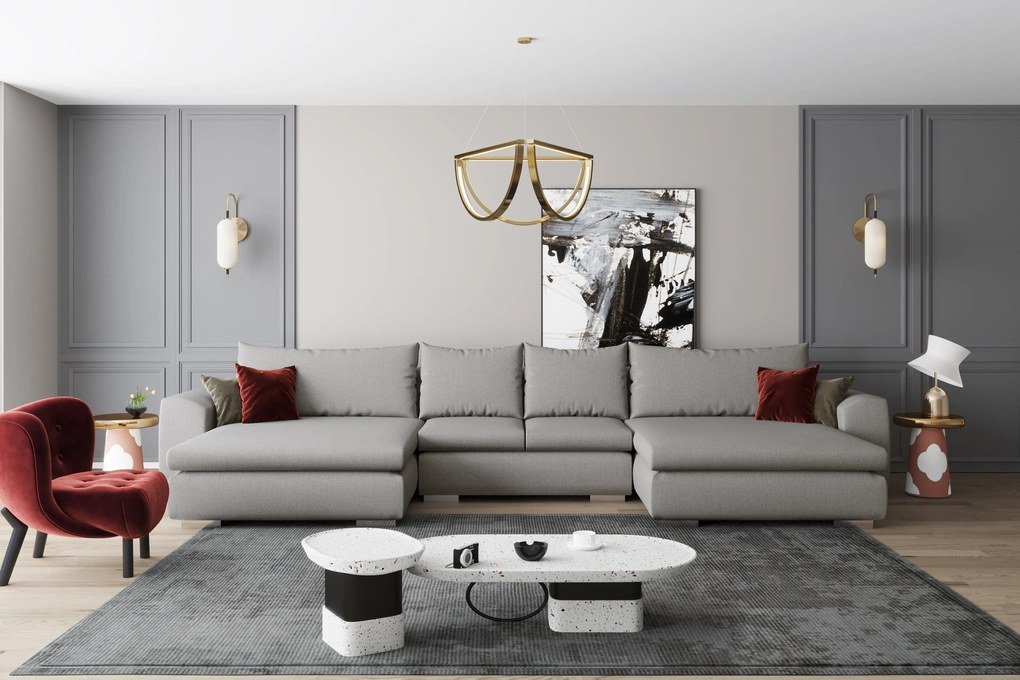 Colțar extensibil cu ladă de depozitare Maxine Grey U Vibrance 430x180