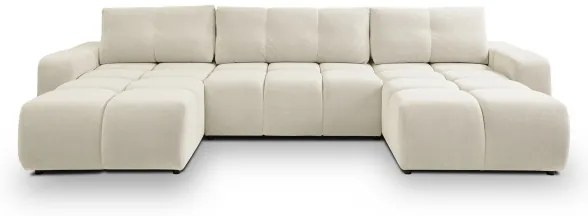 Colțar extensibil tapițat ALMADA, în formă de U, cu spațiu de depozitare, bej