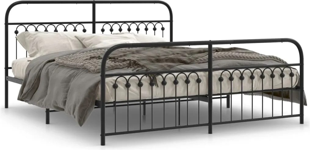 vidaXL Cadru pat metalic cu tăblii de cap/picioare, negru, 183x213 cm
