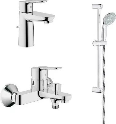 Set baterii lavoar cada si set de dus cu bara Grohe BauEdge crom