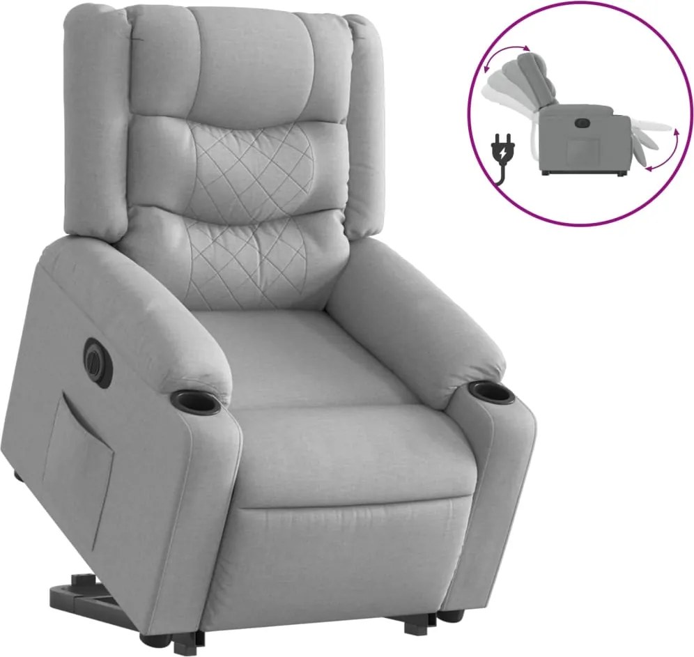 vidaXL Fotoliu electric rabatabil cu ridicare, gri deschis, textil