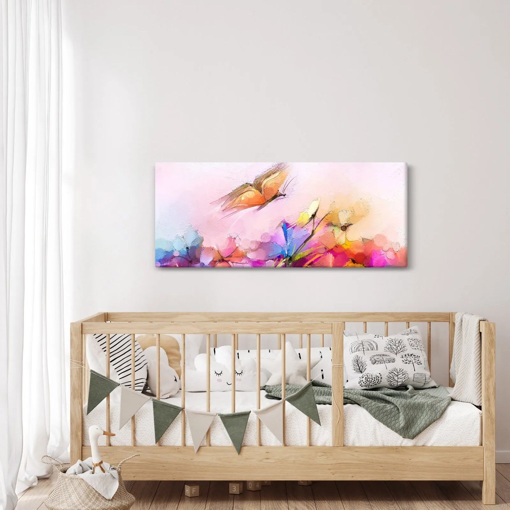 Tablou - Fluture asupra florilor, abstracție (120x50 cm)