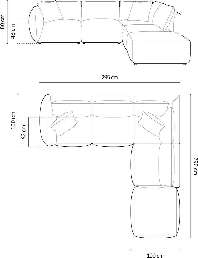 Coltar modular dreapta 4 locuri, Chris-184, Micadoni Home, 295x290x80 cm, catifea, verde deschis