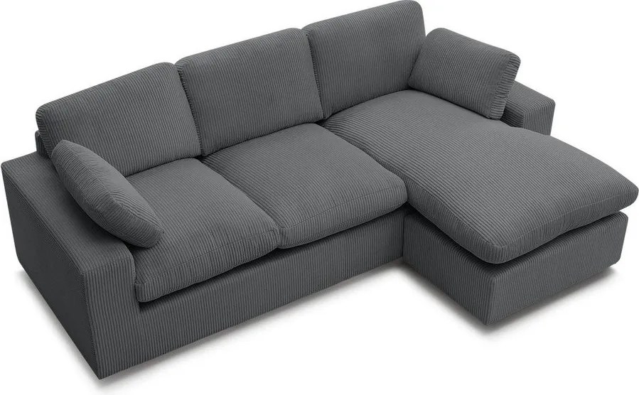 Colțar gri închis cu tapițerie din catifea reiată Belair – Bobochic Paris