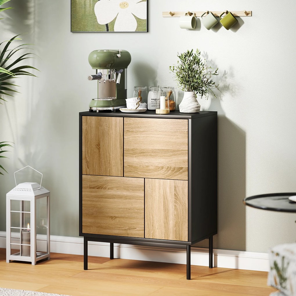 HOMCOM Bufet living mobilier de depozitare dulap de bucătărie uși cu deschidere prin apăsare și 4 compartimente stil modern 60 x 35 x 78 cm, negru | Aosom Romania