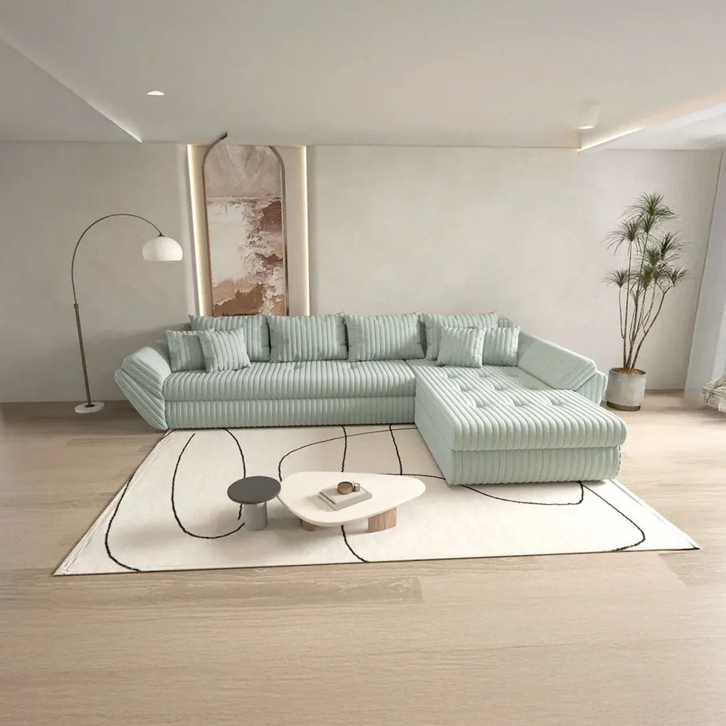 Colțar extensibil dumonde cu ladă de depozitare si sezut confortabil din spuma high-density, Loana XL Ambience Mint II 335x185 cm