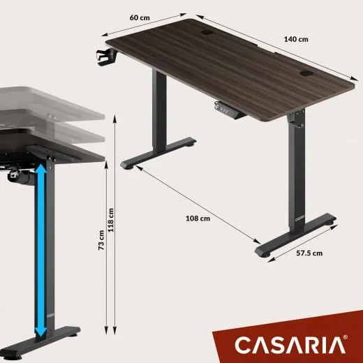 Deuba Birou de birou reglabil pe inaltime maro-140x60x118 cm