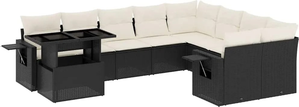 vidaXL Set canapele de grădină cu perne, 10 piese, negru, poliratan