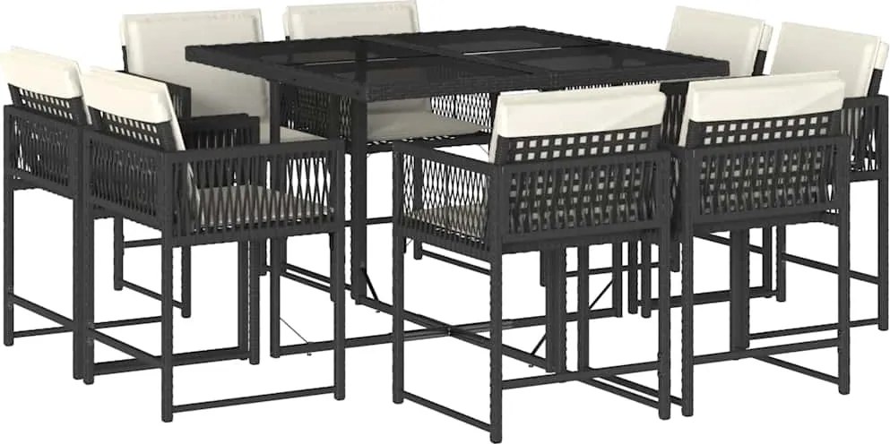 vidaXL Set mobilier de grădină cu perne, 9 piese, negru, poliratan