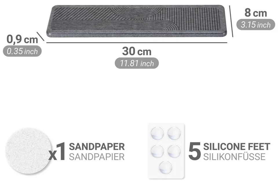 Scurgător de vase gri din diatomit 30x8 cm Damon – Wenko