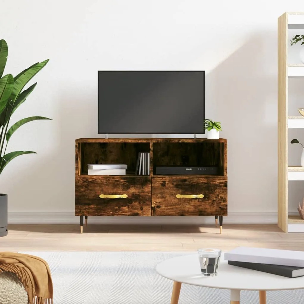 vidaXL Comodă TV, stejar fumuriu, 80x36x50 cm, lemn prelucrat