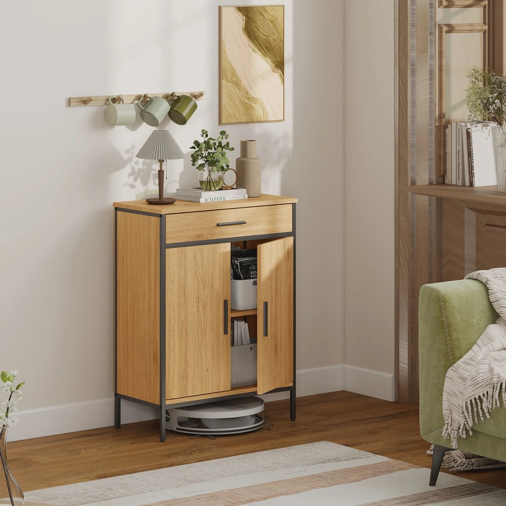 HOMCOM Dulap pentru baie, rafturi pe două niveluri, sertar mare, stil industrial, aspect stejar | Aosom Romania