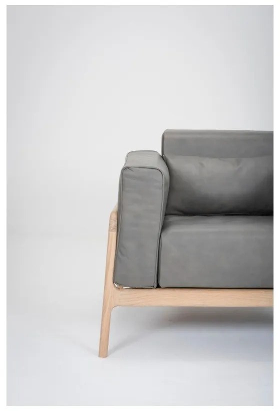 Fotoliu din piele bovină cu structură din lemn masiv de stejar Gazzda Fawn, gri închis