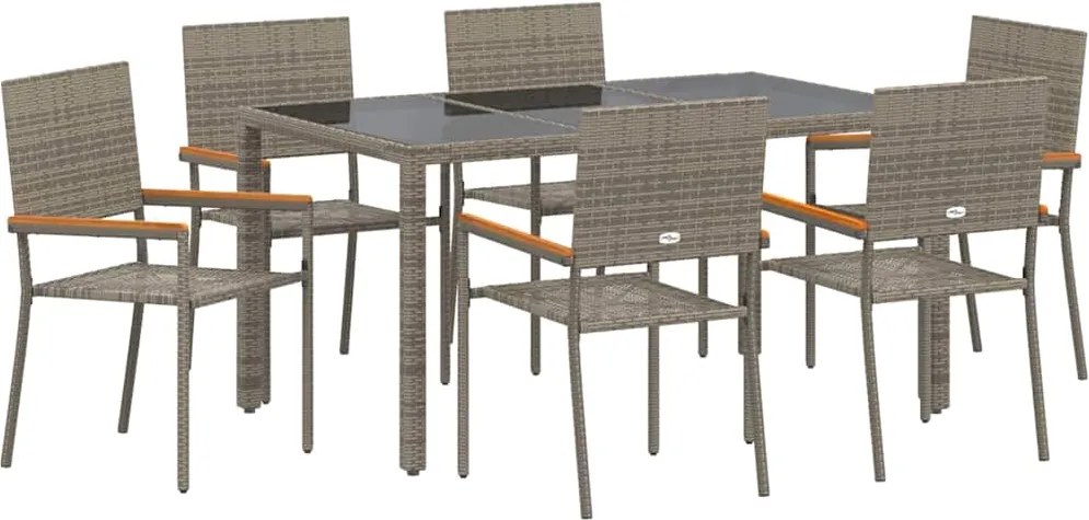 vidaXL Set de masă pentru grădină 7 pcs Gri poliratan
