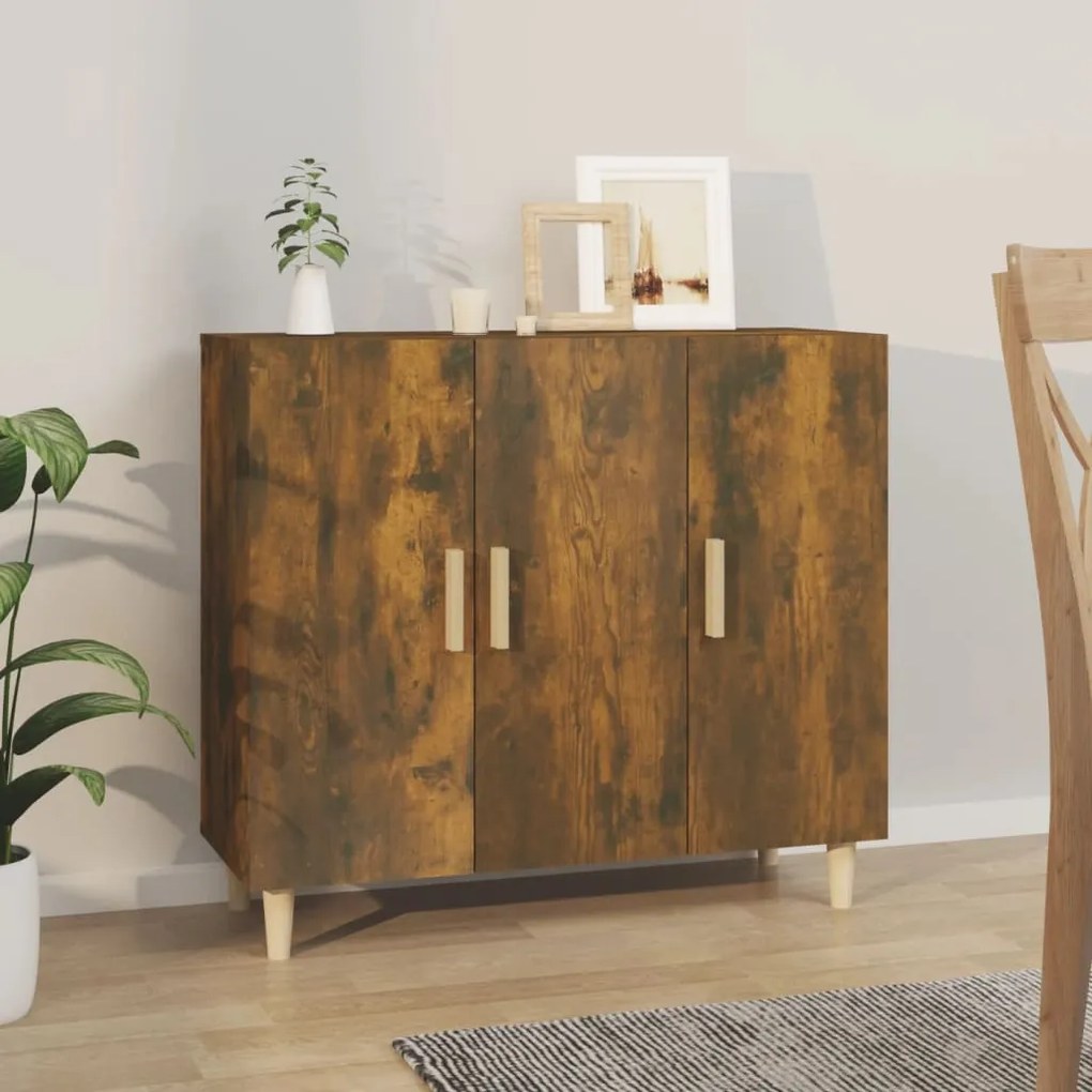 817459 vidaXL Servantă, stejar fumuriu, 90x34x80 cm, lemn compozit