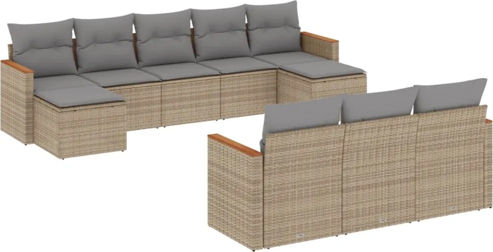 vidaXL Set canapele de grădină, 10 piese, cu perne, bej, poliratan