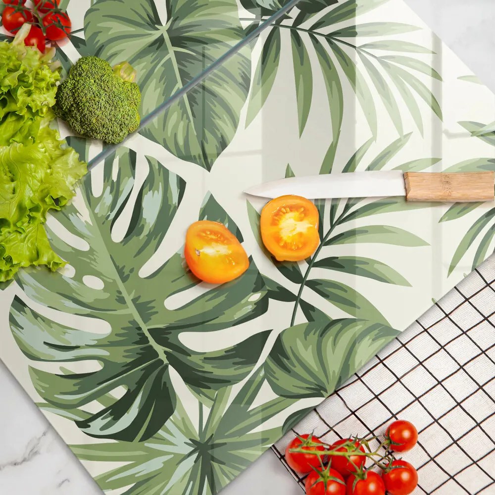 Placă din sticla protectie perete Ilustrație cu frunze de monstera