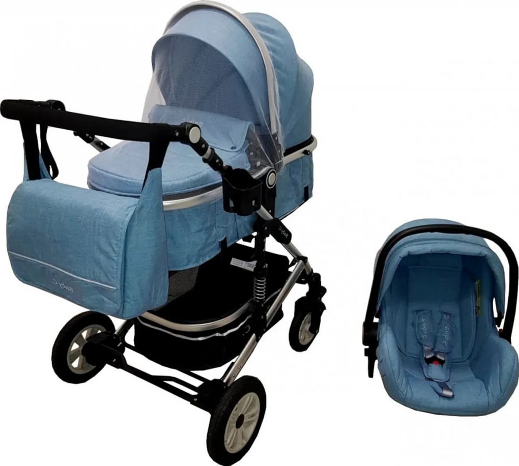 Carucior nou nascuti 3 in 1 Baby Care™ PRO 531 , geanta Bebe, Cadru Aluminiu, Amortizoare, Roti din cauciuc plin AVE, Landou, Scoica auto, Spatar