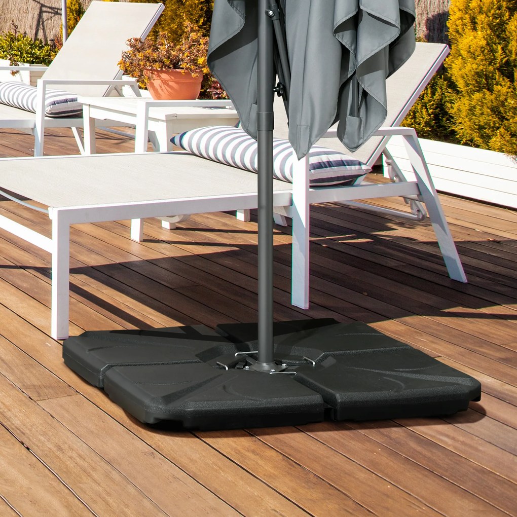 Outsunny Set 4 Baze Umbrelă Grădină din Plastic HDPE, Rezistente la Apă/Nisip, 103x103x8.3 cm, Negru | Aosom Romania