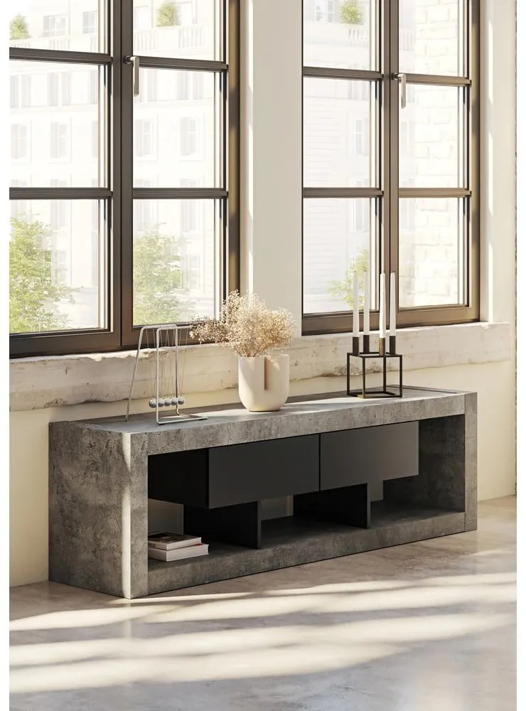 Comodă TV negru-gri cu aspect de beton 175x52 cm Nara – TemaHome
