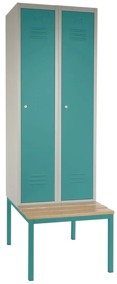 Dulap metalic cu bancheta, 60 x 85 x 185 cm, inchidere cilindrica, verde - ral 6033