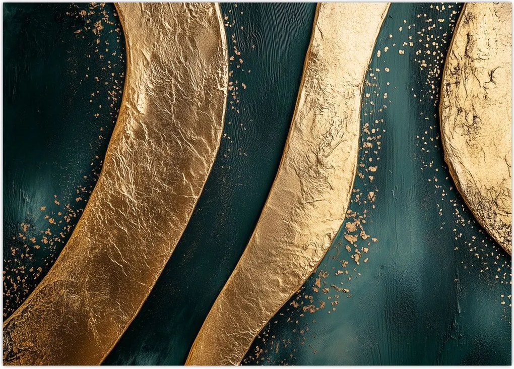 Tablou pe sticlă - Abstracție verde cu auriu I. (70x50 cm)