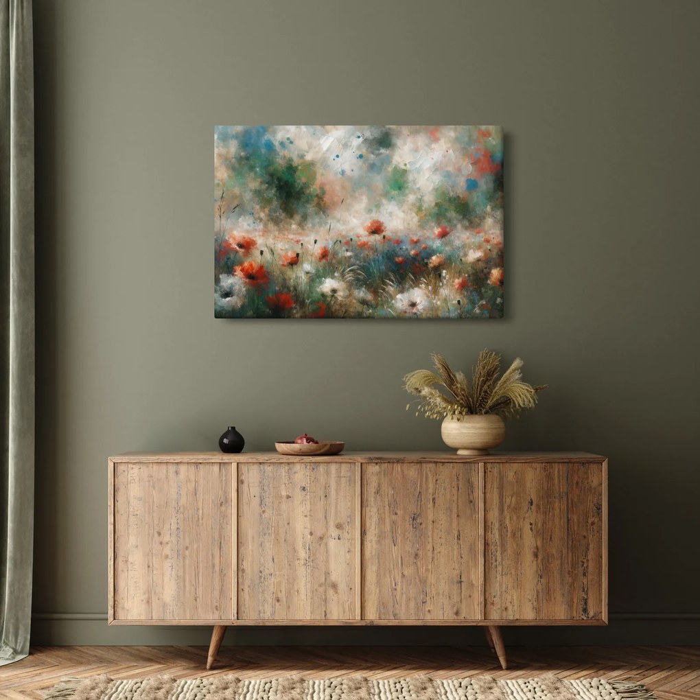 Tablou – Abstracție de câmp cu maci (90x60 cm)