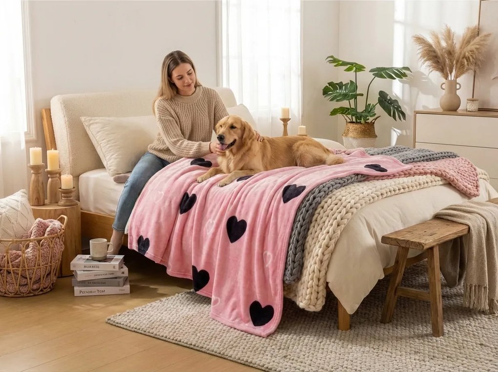 Patura Cocolino CORAZON, roz Dimensiune: 200 x 220 cm