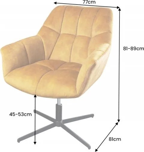 Fotoliu pivotant cu inaltime reglabila Papillon, catifea galben mustar