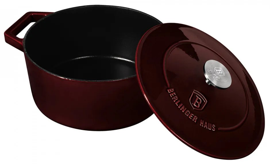 Cratita cu capac 20cm din fonta emailata Burgundy Metallic Line Berlinger Haus BH 6516