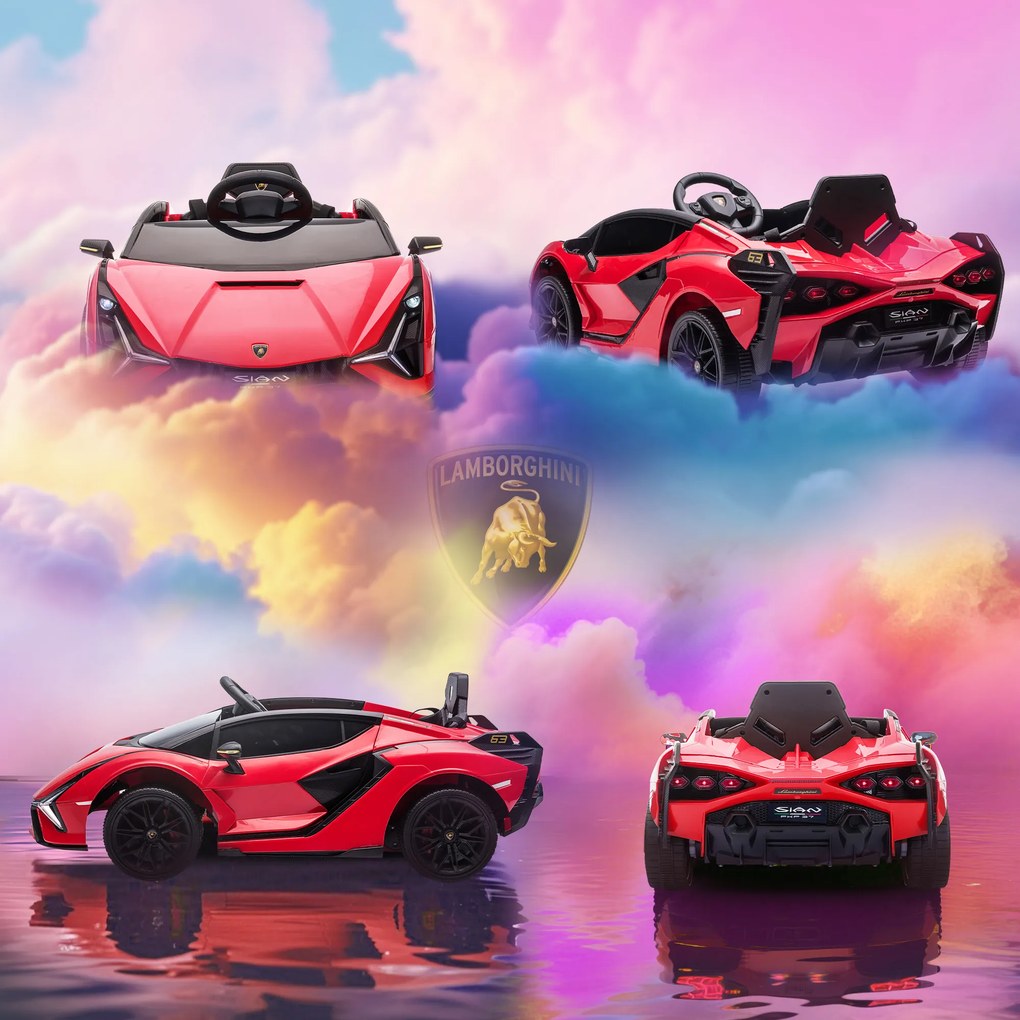 Masina electrica HOMCOM pentru copii 12V Lamborghini, telecomanda, viteza 3-8 km/h, 108x62x40cm, Rosie | Aosom Romania