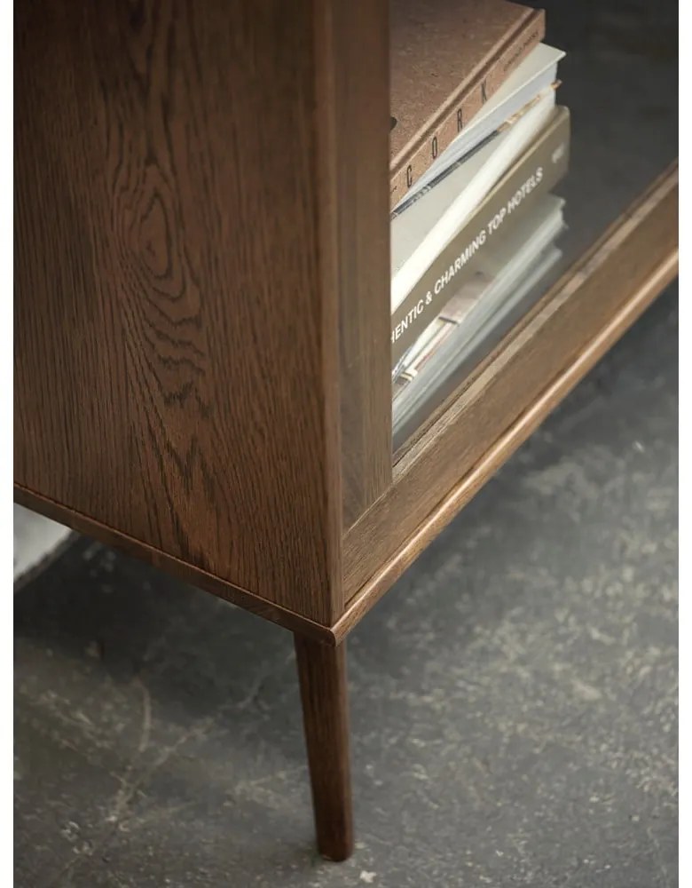 Vitrină maro închis cu aspect de lemn de stejar cu ușă glisantă 110x160 cm Barrali – Unique Furniture