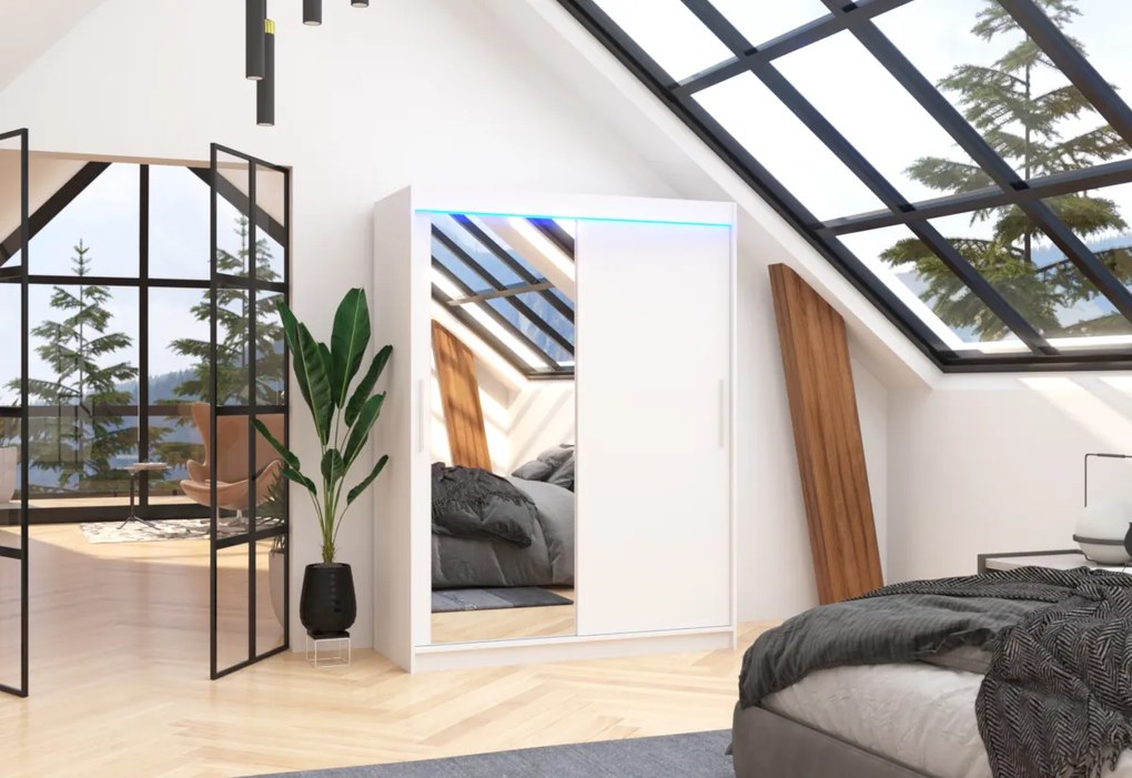 Expedo Dulap cu usi glisante si oglinda ROSATO, 150x200x58, sonoma + LED