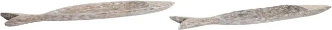 Set 2 platouri decorative din lemn masiv de mango în formă de pește, finisaj antichizat alb, 74×12×4,5 cm, „Pez"