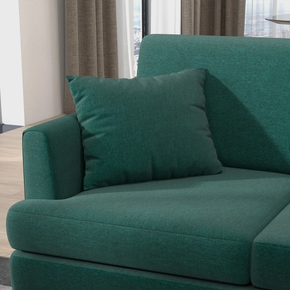 HOMCOM Canapea cu 3 locuri pentru living, canapea din material textil cu 2 perne, verde | Aosom Romania