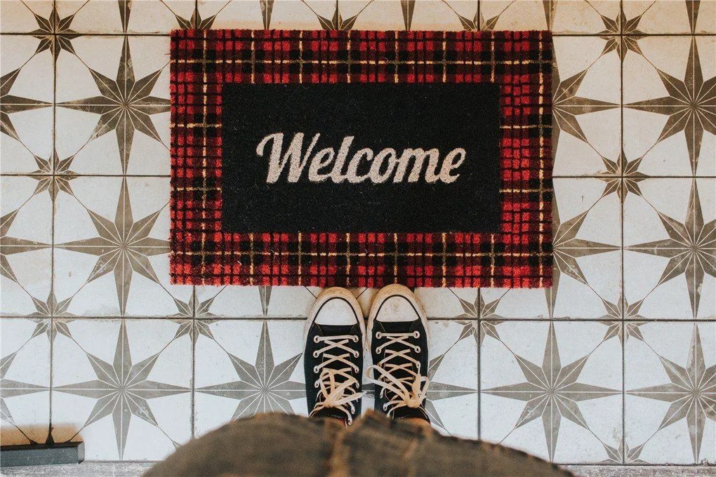 Covor Intrare Welcome Negru Rosu 40 x 60 cm