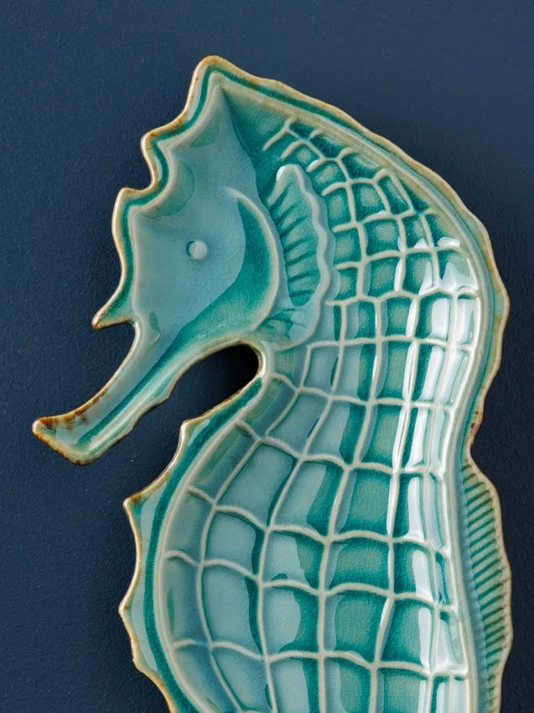 Tavita servire din ceramica, Aqua Seahorse