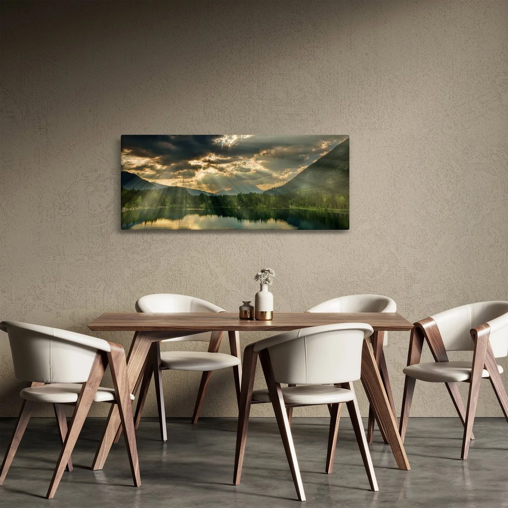 Tablou cu lac și soarele translucid (120x50 cm)