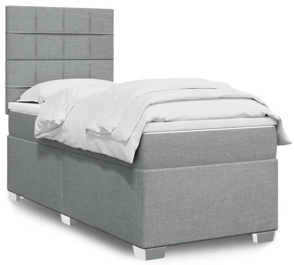 vidaXL Pat box spring cu saltea, gri deschis, 90x200 cm, textil