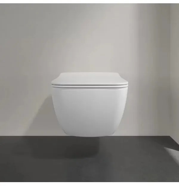 Capac WC slim, Villeroy&Boch Venticello, cu inchidere lenta, Alb Alpin, 9M79S101