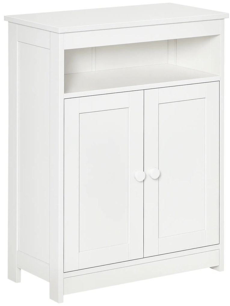 HOMCOM Dulap Auxiliar de Baie cu 2 Uși Raft Interior Ajustabil și Compartiment Deschis Mobilier de Baie pentru Sufragerie Bucătărie 60x30x80 cm Alb | Aosom Romania